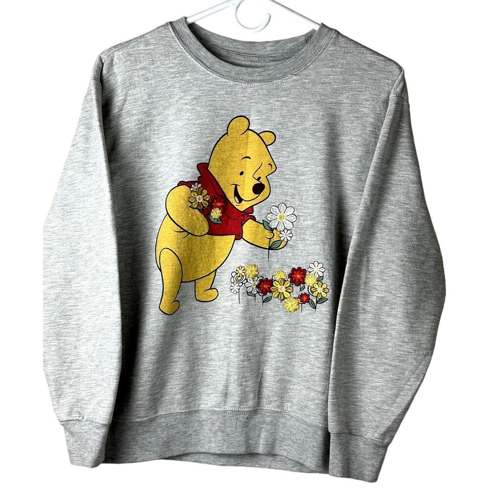 Disney Winnie The Pooh Bear Embroidered Gray Sweatshirt Women Size Small